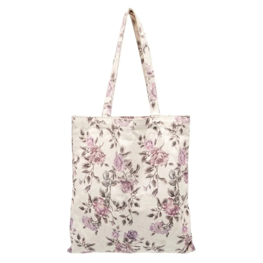 LoveShackFancy Floral Canvas Tote Bag Cottagecore Pink Roses Shopper NWT
